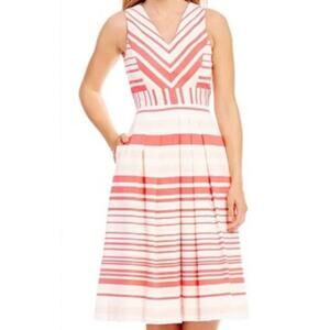 Alex Marie Stripe Sleeveless Fit and Flare V-Neck Pleat Dress Women Sz 10